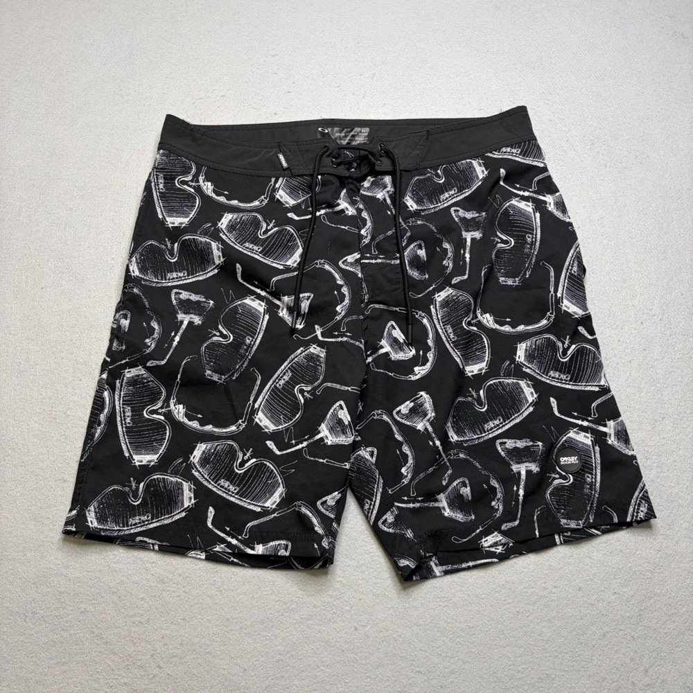 Oakley Board Shorts Mens 34 Black Factory Pilot Sunglasses Print Swim Trunks